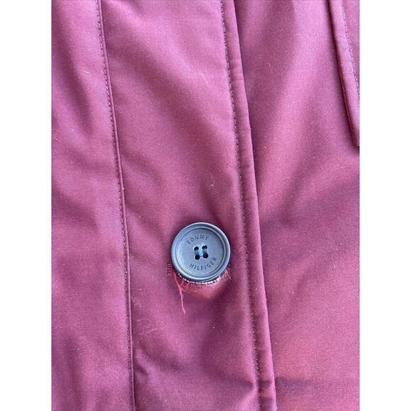 Tommy Hilfiger Jacket Womens Medium Burgandy Red Hooded Puffer Coat Button Down - Picture 4 of 11
